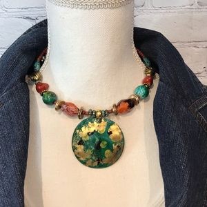 ZEVAR BY TRESKA SOUTHWESTERN MEDALLION POLISHED STONE NECKLACE NWT